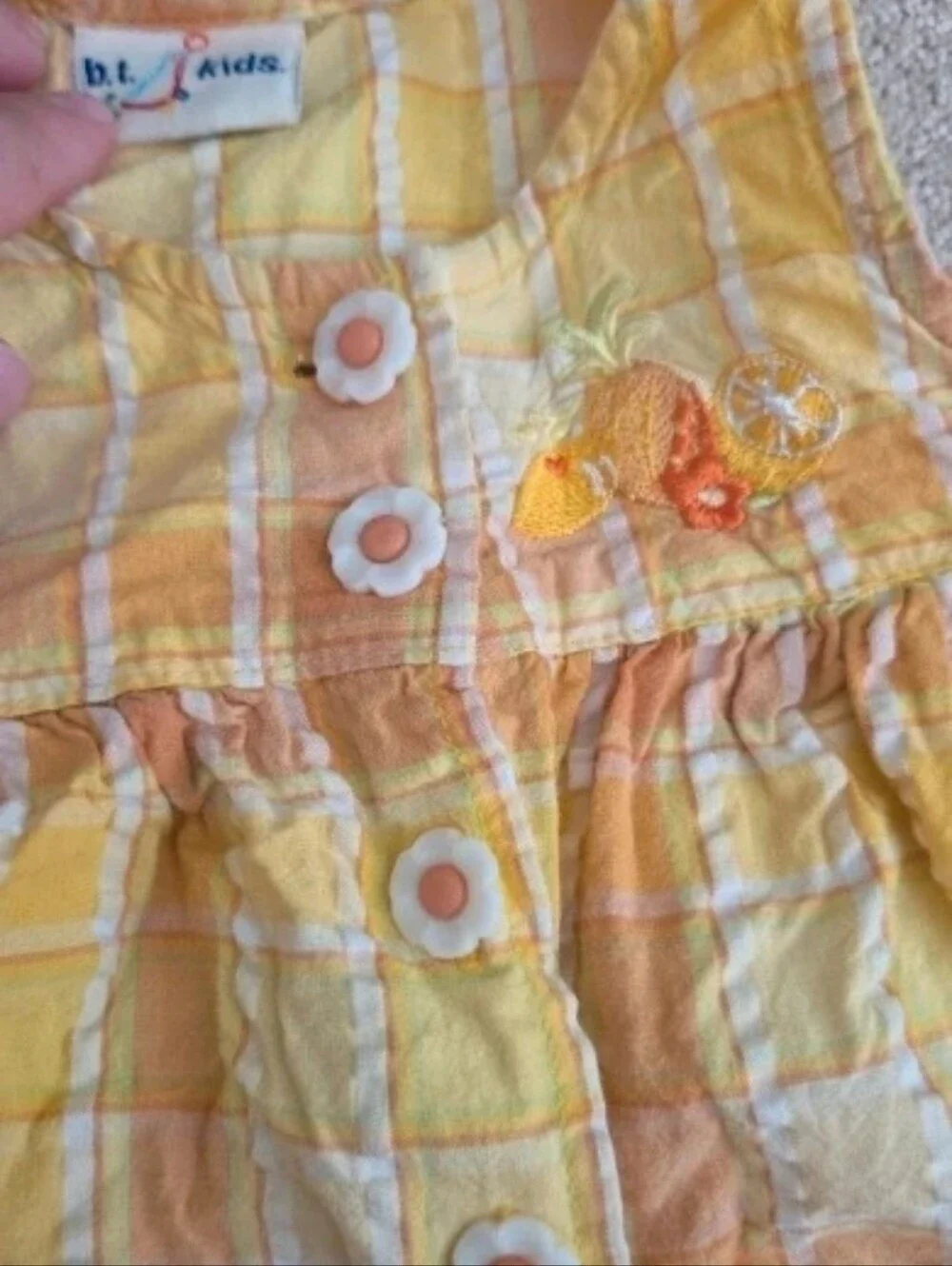 Bt kids Vintage Baby Girl Yellow Plaid Citrus Embroidered Dress & Bloomer Set